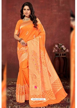 Orange Designer Dola Silk Party Wear Saree