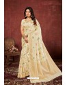 Off White Designer Dola Silk Party Wear Saree