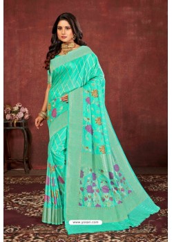 Aqua Mint Designer Dola Silk Party Wear Saree