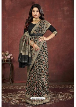 Black Designer Dola Silk Party Wear Saree