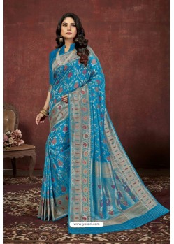 Blue Designer Dola Silk Party Wear Saree