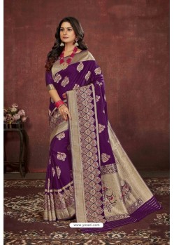 Violet Designer Dola Silk Party Wear Saree