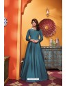 Teal Blue Heavy Soft Silk Party Wear Gown