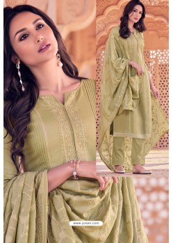 Olive Green Designer Viscose Muslin Casual Wear Salwar Suit