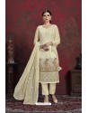 Fabulous Cream Designer Chiffon Party Wear Salwar Suit