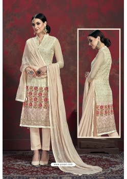 Perfect Cream Designer Chiffon Party Wear Salwar Suit