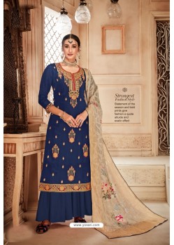 Royal Blue Pure Viscose Upada Designer Palazzo Suit