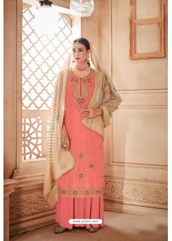 Peach Pure Viscose Upada Designer Palazzo Suit