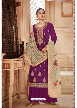 Purple Pure Viscose Upada Designer Palazzo Suit