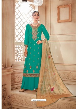 Jade Green Pure Viscose Upada Designer Palazzo Suit