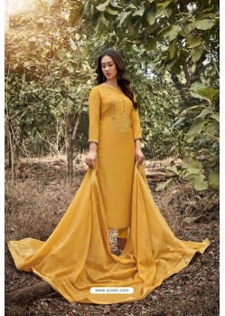 Yellow Heavy Muslin Designer Straight Suit