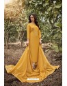 Yellow Heavy Muslin Designer Straight Suit