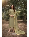 Beige Heavy Muslin Designer Straight Suit