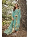 Sky Blue Heavy Muslin Designer Straight Suit