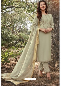 Light Beige Heavy Muslin Designer Straight Suit