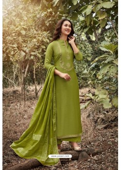 Forest Green Heavy Muslin Designer Straight Suit