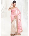 Affectionate Faux Chiffon Hot Pink And Off White Half N Half Saree