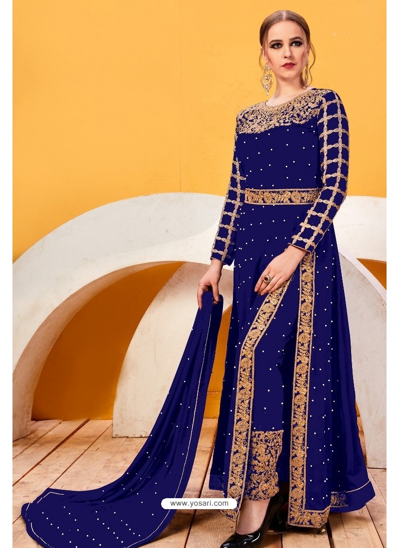 Buy Royal Blue Faux Georgette Heavy Designer Suit | Anarkali Suits