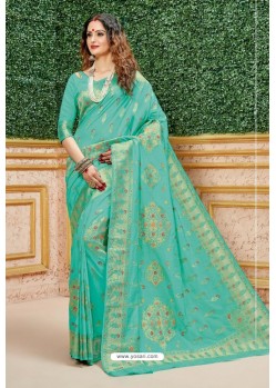 Aqua Mint Designer Dola Silk With Meenakari Silk Saree