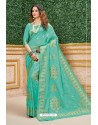 Aqua Mint Designer Dola Silk With Meenakari Silk Saree