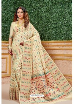 Awful Cream Designer Dola Silk With Meenakari Silk Saree