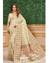 Awful Cream Designer Dola Silk With Meenakari Silk Saree