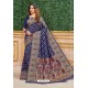 Navy Blue Designer Dola Silk With Meenakari Silk Saree