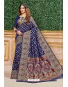 Navy Blue Designer Dola Silk With Meenakari Silk Saree