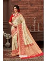 Off White Latest Designer Dola Silk Saree