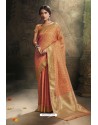 Light Orange Traditional Wear Designer Banarasi Silk Saree