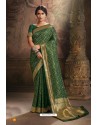 Dark Green Traditional Wear Designer Banarasi Silk Saree