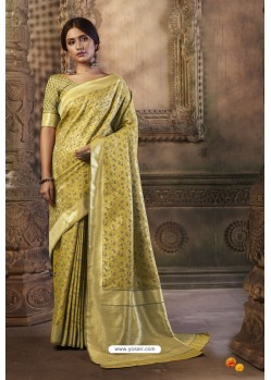 Olive Green Traditional Wear Designer Banarasi Silk Saree