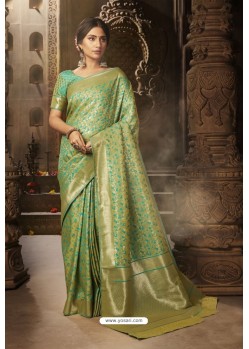Green Traditional Wear Designer Banarasi Silk Saree