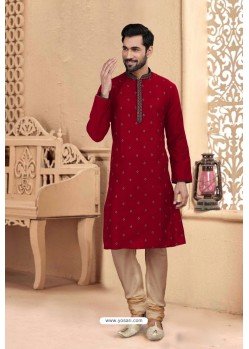 Maroon Poly Silk Latest Kurta Pajama