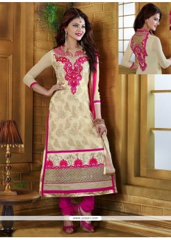 Blooming Cream And Pink Georgette Churidar Suit