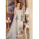 Off White Designer Pakistani Style Heavy Net Suit With Sea Green Dupatta