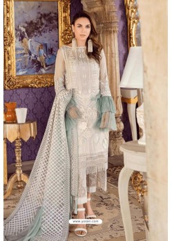 Off White Designer Pakistani Style Heavy Net Suit With Sea Green Dupatta