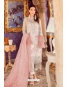 Off White Designer Pakistani Style Heavy Net Suit With Peach Dupatta