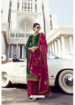 Dark Green And Pink Faux Georgette Party Wear Palazzo Suit