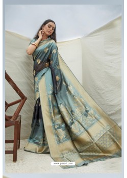 Grayish Green Handloom Weaving Silk Designer Saree