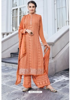 Orange Real Georgette Latest Palazzo Suit