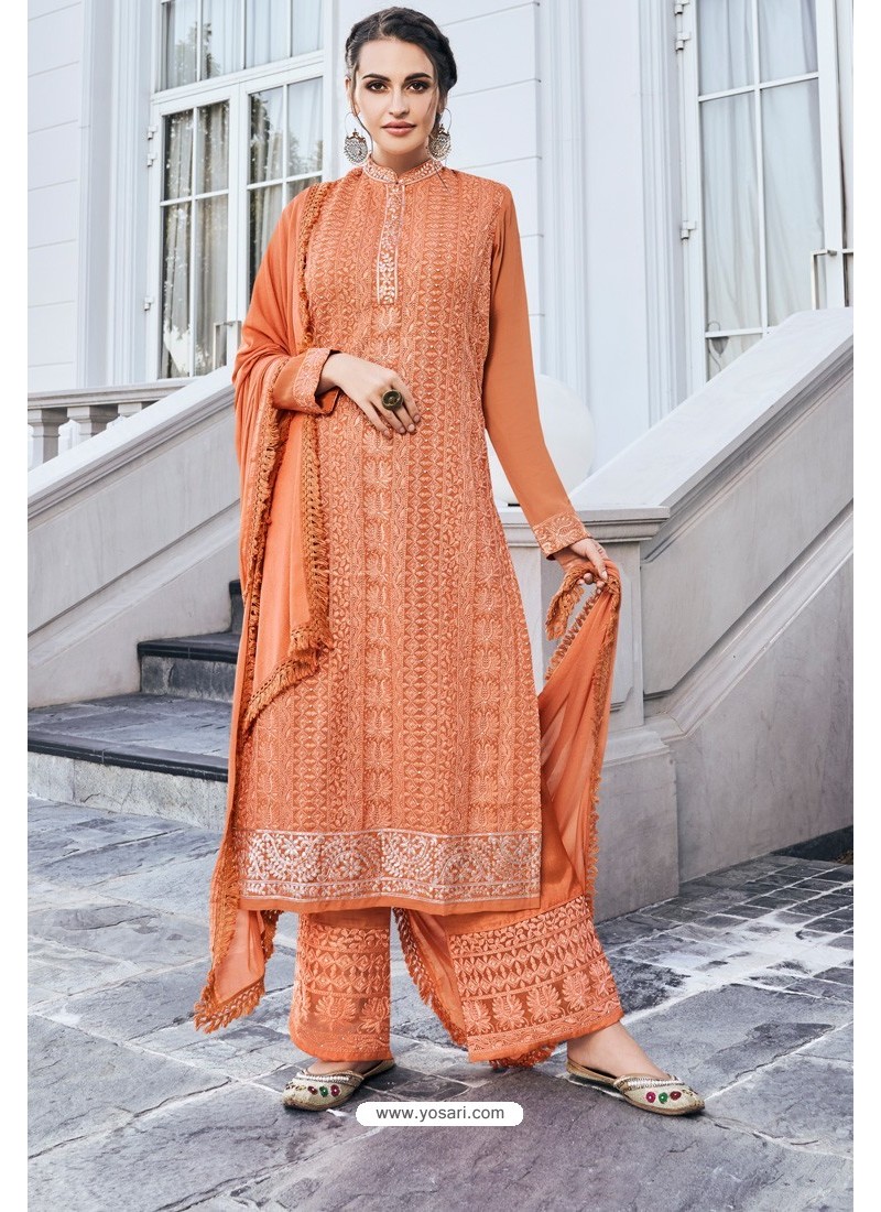 Buy Orange Real Georgette Latest Palazzo Suit | Palazzo Salwar Suits