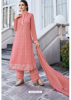 Peach Real Georgette Latest Palazzo Suit