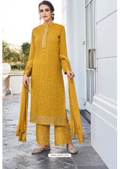 Mustard Real Georgette Latest Palazzo Suit