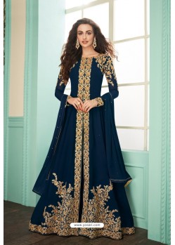 Navy Blue Heavy Embroidered Real Georgette Designer Suit