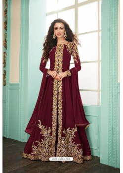 Maroon Heavy Embroidered Real Georgette Designer Suit