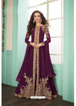 Purple Heavy Embroidered Real Georgette Designer Suit