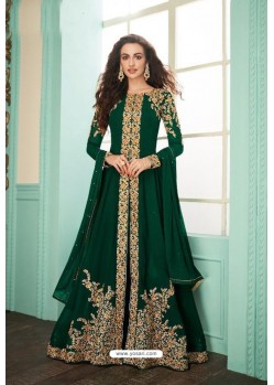 Dark Green Heavy Embroidered Real Georgette Designer Suit