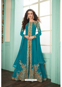 Sky Blue Heavy Embroidered Real Georgette Designer Suit