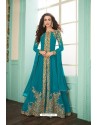 Sky Blue Heavy Embroidered Real Georgette Designer Suit